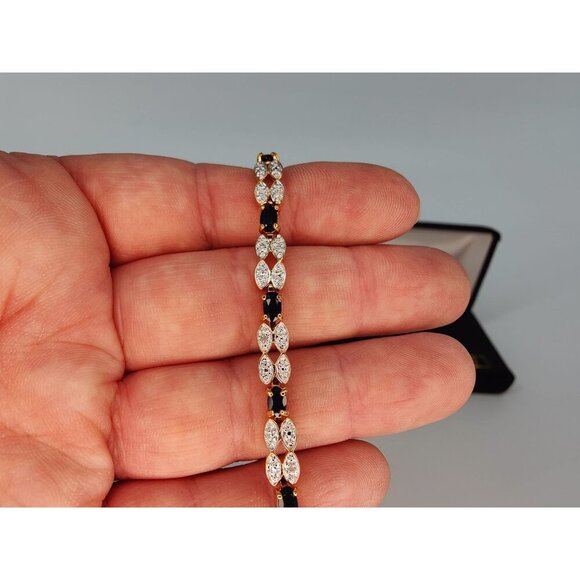 18KT Gold Over Silver Genuine Sapphire/ Diamond Accent Bracelet - Picture 3 of 9